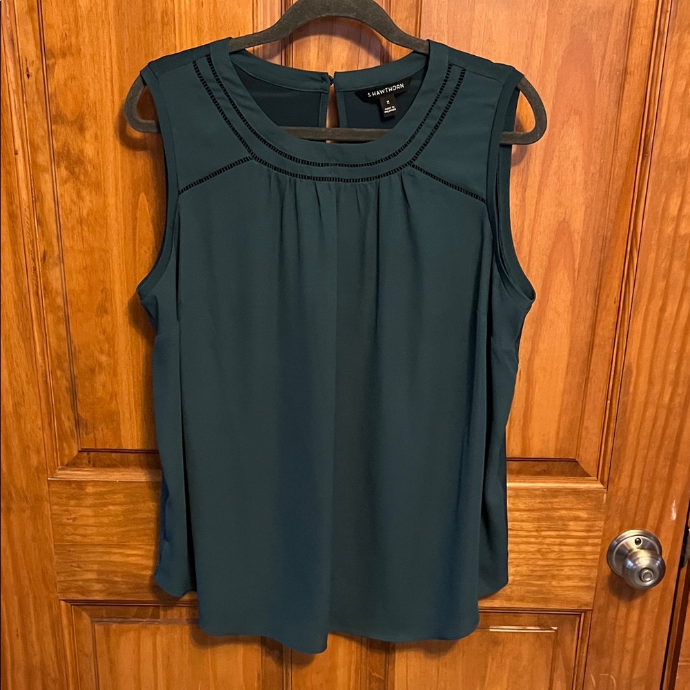 41 Hawthorn Dark Teal Sleeveless Pleated Yoke Camisole